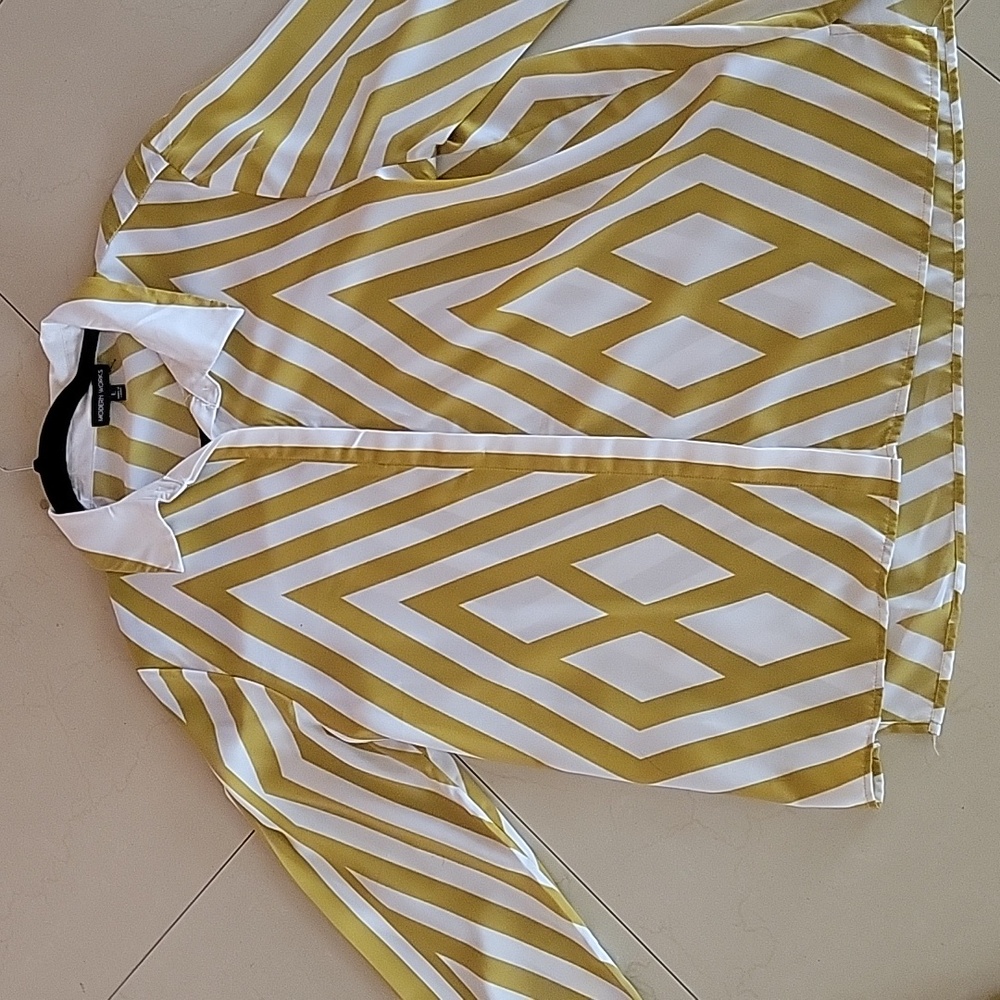 Geometric Patterned Yellow And White Jumpsuit - image 3